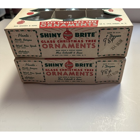 Vintage Shiny Brite Blue Glass Christmas Ornaments Balls Qty-23 With Boxes - Picture 5 of 12